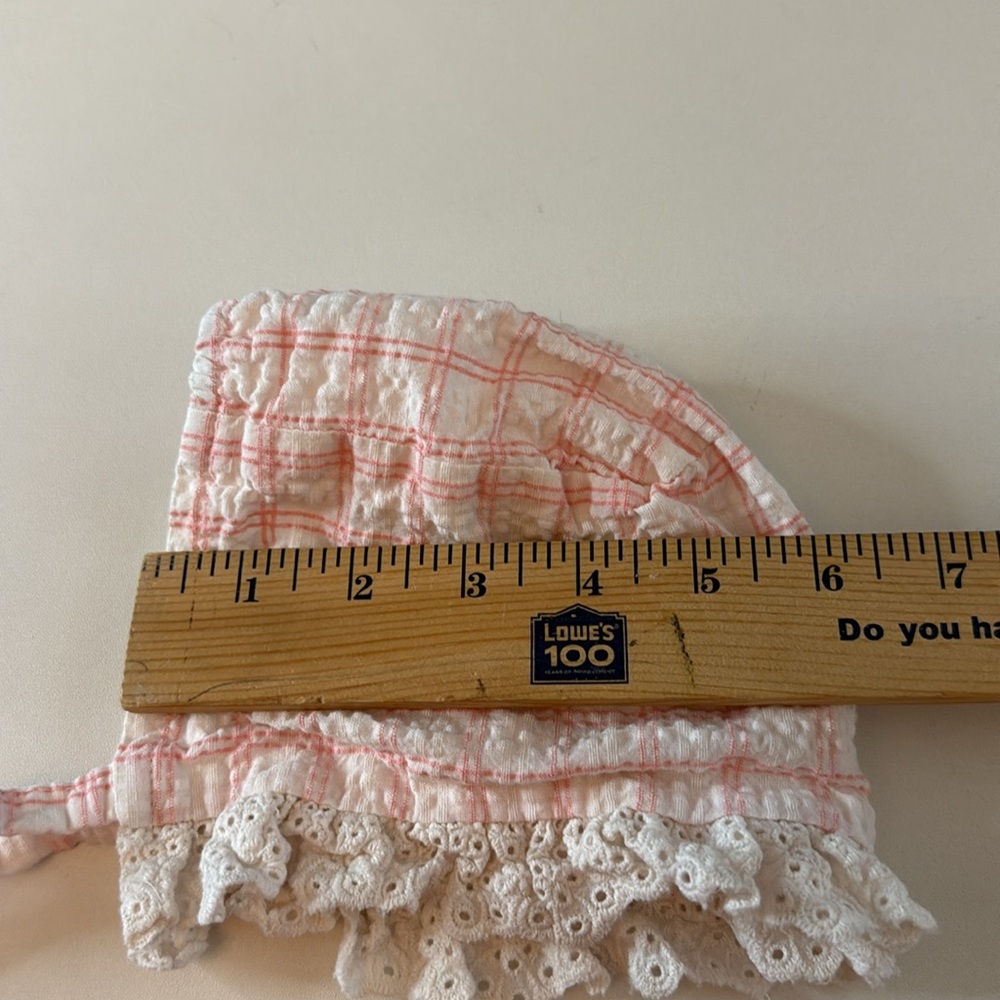 Tabari Baby Pink and White Plaid and Lace Baby Dress with Bonnet Size 3-6M - Picture 11 of 11